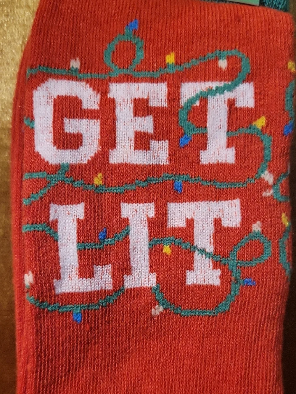 Tipsy Elves Red Crew Socks "GET LIT" - Picture 3 of 4